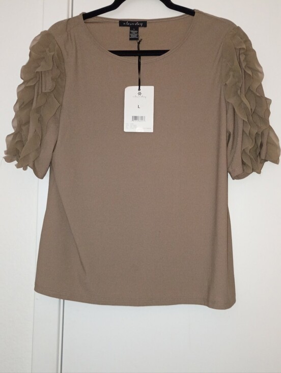 Leona Edminston Tops - Leona Edminston Taupe Layered Ruffle Sleeve Top